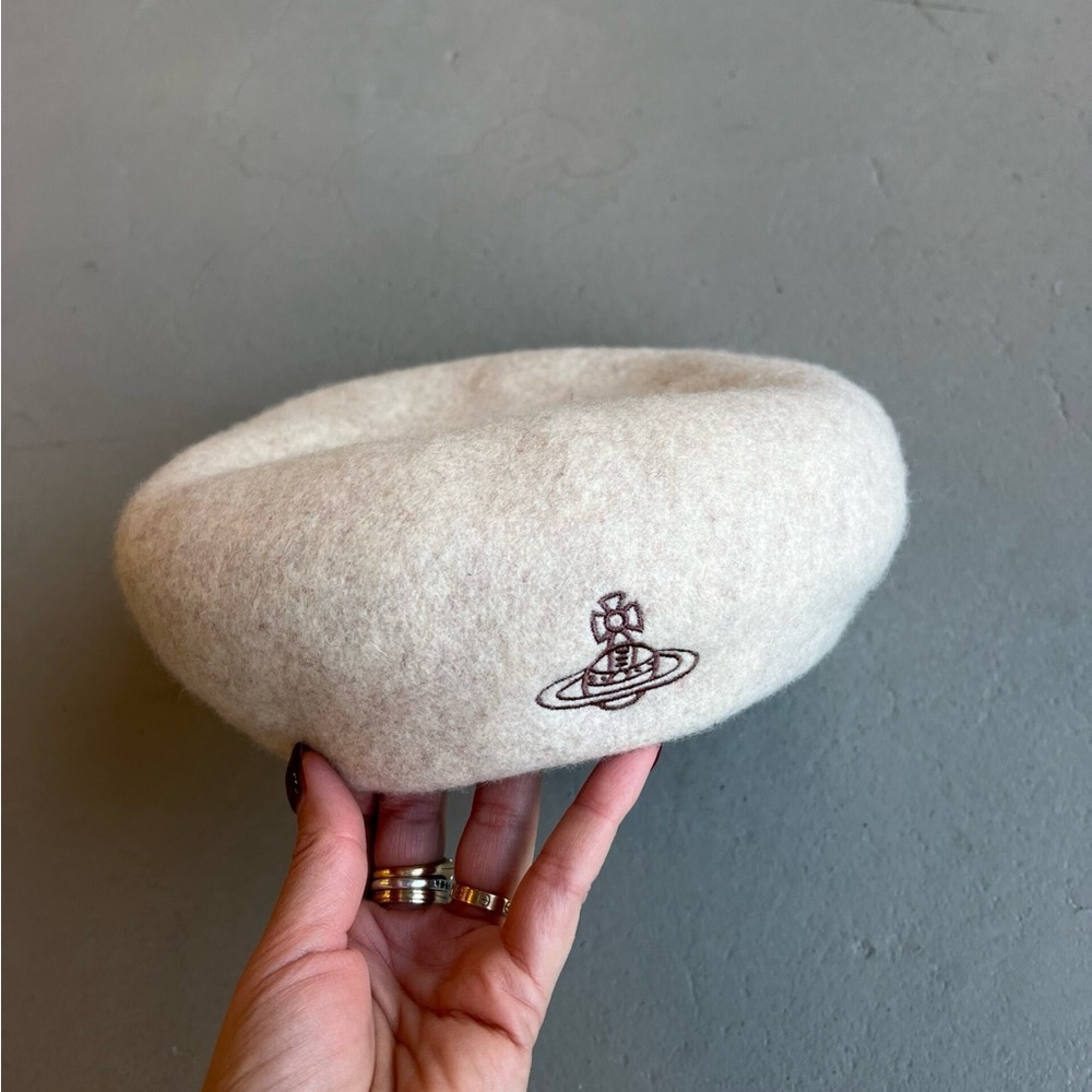 Vivienne Westwood Tan Beret with Embroidered Logo Imitation